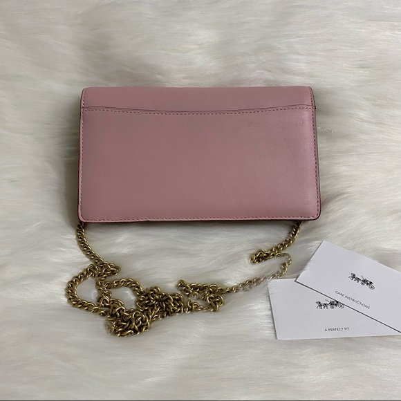 Coach Callie Blossom Pink Leather Foldover Chain Clutch Bag 68032 - Picture 5 of 8